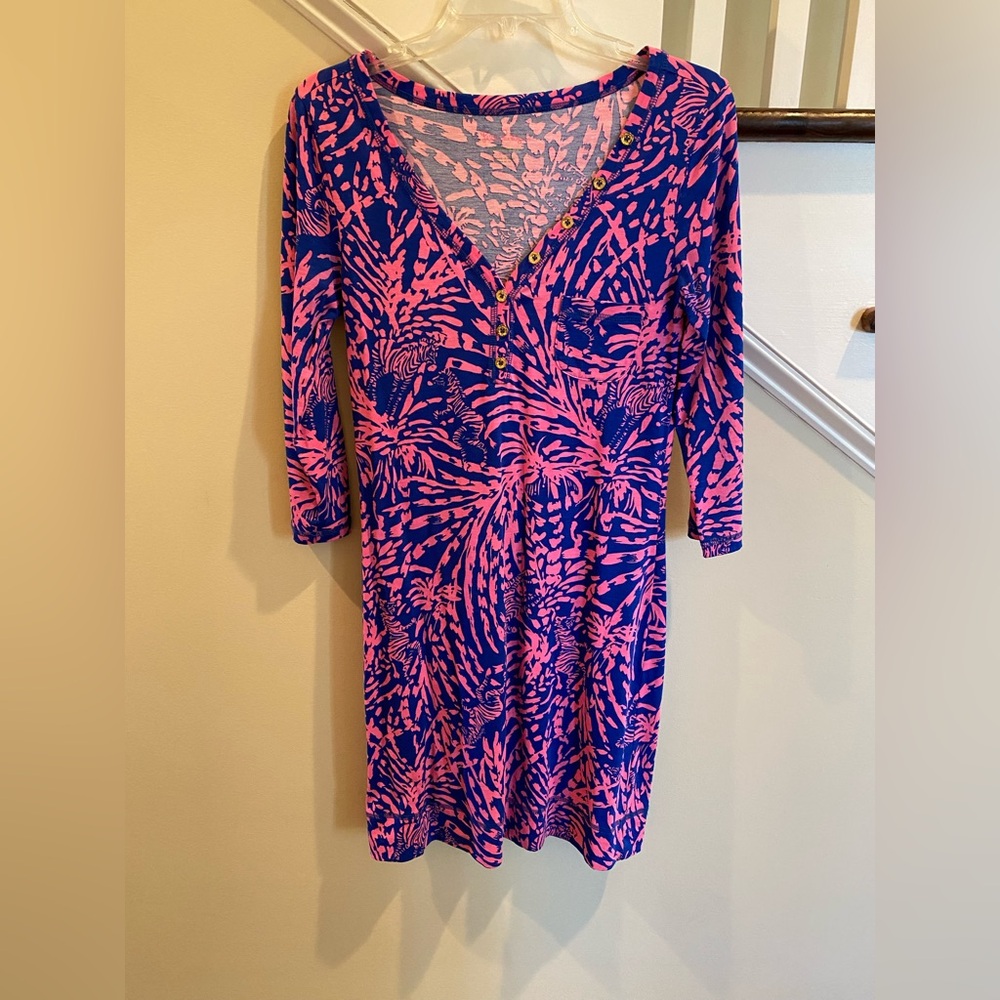 Lilly Pulitzer Sapphire Blue Rolling in the Grass Zebras. Palmetto Dress Sz: S